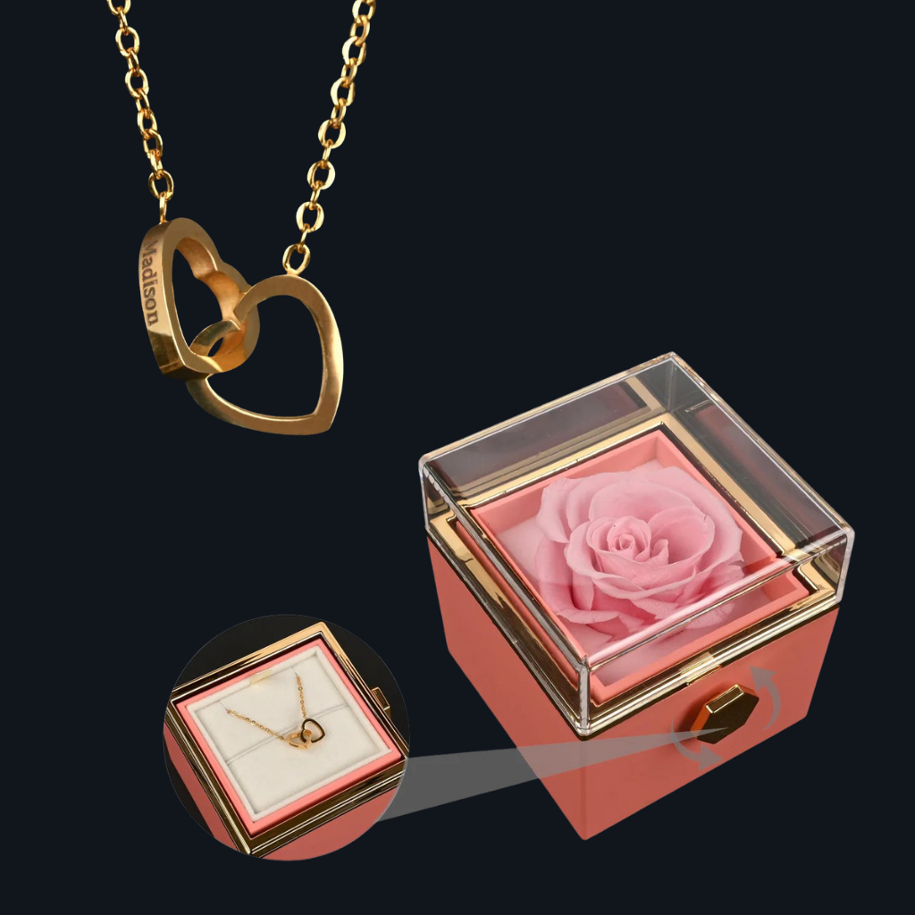 Rose Box with Engraving Necklace