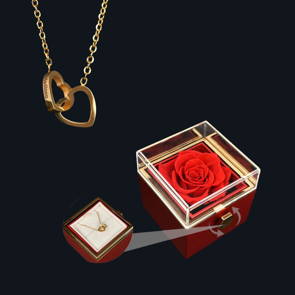 Rose Box with Engraving Necklace